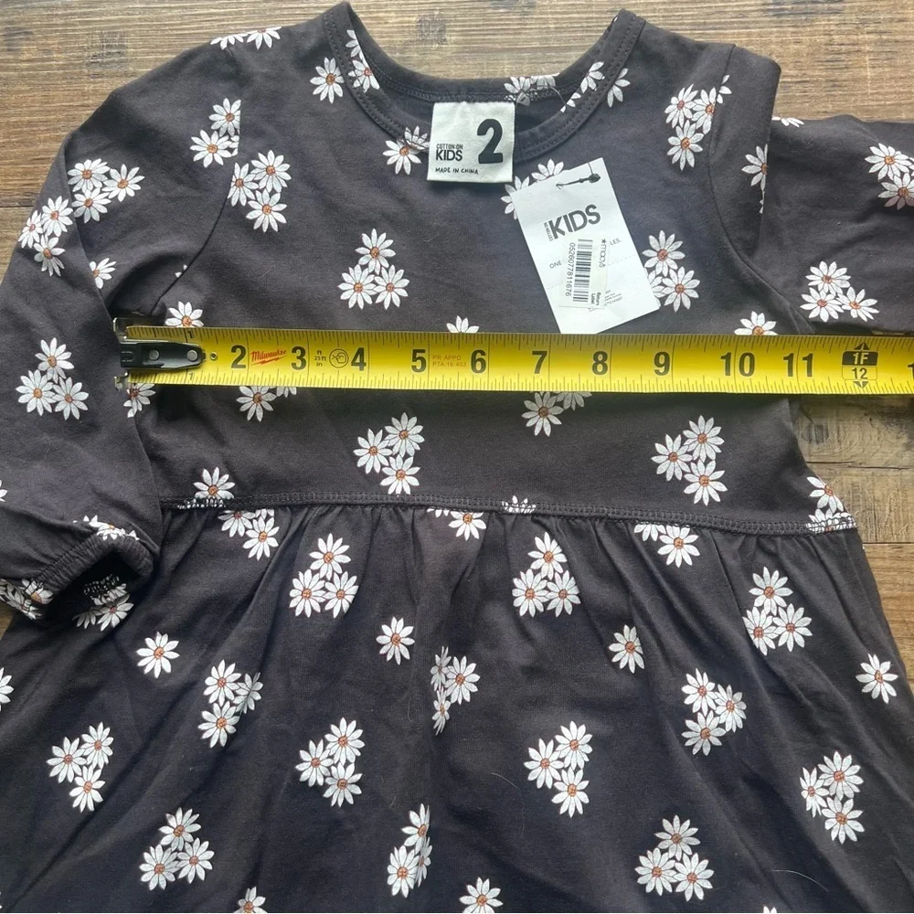 Cotton On Kids Girls Grey/Black Floral Daisy Long Sleeve Dress Fall Size 2 NWT